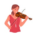 Girl playing violin, young cellist smiling, holding musical instrument to play melody