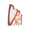 Girl Plays Harp Composition
