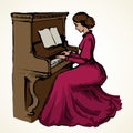 The girl plays the piano. Vector drawing