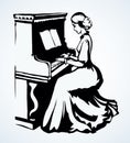 The girl plays the piano. Vector drawing