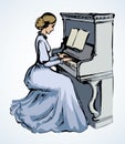 The girl plays the piano. Vector drawing