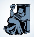 The girl plays the piano. Vector drawing