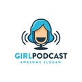 Girl podcast logo, cartoon mascot logo