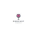 girl podcast logo concept, mic combine with tulip flower logo design modern
