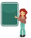 Girl pointing to blackboard