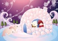 girl and polar bear in igloo. Vector illustration decorative design Royalty Free Stock Photo