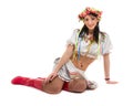 Girl in polish national traditional costume posing, full length portrait against white