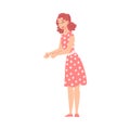 Girl in Polka Dot Dress Talking to Someone and Gesturing, Woman Communicating or Sharing Impressions Cartoon Style Royalty Free Stock Photo