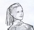 Girl with ponytail pencil sketch