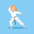 Girl With Ponytails In White Kimono On Karate Martial Art Sports Training Cute Smiling Cartoon Character Royalty Free Stock Photo