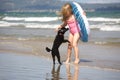 Girl and poodle at beach Royalty Free Stock Photo