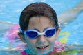 Girl in pool with goggles