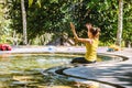 Girl in a pool hot spring in Thailand,Natural Mineral Water,Hot Springs In National Park,Hot Spring nature travel