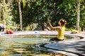 Girl in a pool hot spring in Thailand,Natural Mineral Water,Hot Springs In National Park,Hot Spring nature travel