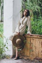 The girl on the porch of the old house Royalty Free Stock Photo