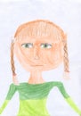 Kid colored pencil drawing of girl