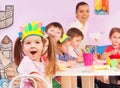 Girl portrait and kindergarten class Royalty Free Stock Photo