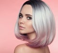 Girl Portrait of Ombre bob short hairstyle. Beautiful hair color Royalty Free Stock Photo