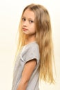 Girl portrait. portrait of pretty small girl. girl portrait isolated on white. portrait of girl with blond hair