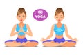 Girl in pose of yoga. Lotus pose. Woman going yoga exercise.