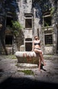 Girl posing in a fortress Mamula