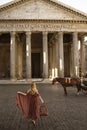 Girl posing i Pantheon sunrise Rome Italy Royalty Free Stock Photo