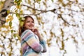 Girl posing under foliage in autumn season Royalty Free Stock Photo