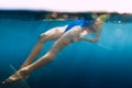 Girl posing underwater with blue bikini Royalty Free Stock Photo