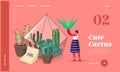 Girl and Potted Green Plants, Gardening, Flowers Planting Hobby Landing Page Template. Woman Growing Plants in Terrarium