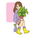 Girl with potted plant. Vector illustration, Royalty Free Stock Photo