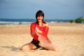 The girl pouring out sand Royalty Free Stock Photo