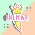 Girl power banner design memphis trendy punchy pastel colors. Multicolor cute color hipster style.