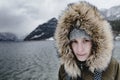 Girl power. Female adventurer portrait. Woman outdoors. Lifestyle image of young woman at winter wonderland. Royalty Free Stock Photo