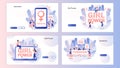 Girl power and feminism concept. Tiny women feminists. Screen template for mobile smart phone, landing page, template