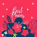 Girl Power Floral Flat Vector Web Banner Template