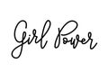 Girl Power text . Monoline calligraphy script. Cute design for print woman shirt. Feminism slogan. Vector illustration
