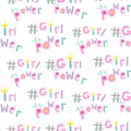 Girl power hashtags seamless vector pattern.