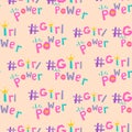 Girl power hashtags seamless vector pattern.