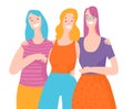Girl power illustration. Happy women embrassing each other and smiling. Royalty Free Stock Photo