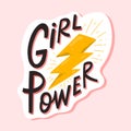 Girl power lettering composition vector flat illustration. Hand drawn feminism motivational slogan with lightning and Royalty Free Stock Photo