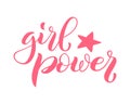 Girl power lettering for t-shirts, posters and wall art. Feminist sign handwritten. Template tagline for breast cancer