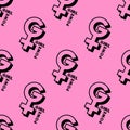 Girl power seamless pattern with female symbols on pink background. Bright pink background with woman gender symbols