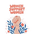 Girl power symbol. Women`s rights poster, banner. Hand drawn creative lettering