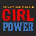 Girl power text, feminism slogan. Black inscription for t shirts, posters and wall art. Feminist sign handwritten with