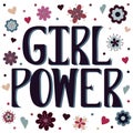 Girl power vector with flowers and hearts.