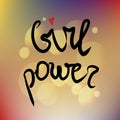 Girl power vector text, feminism slogan. Black lettering on colored background for clothes, posters and wall art. Handwritten. EPS Royalty Free Stock Photo