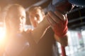 Girl practicing boxing with coach Royalty Free Stock Photo