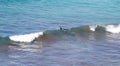 Girl practicing surf in Cala Major in Mallorca wide