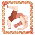 girl practicing yoga in back bend pose. Vector illustration decorative design