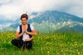 Girl practicing yoga in nature Royalty Free Stock Photo